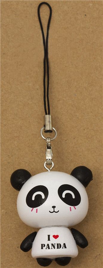 happy I love panda panda bear wooden phone strap - Cellphone ...