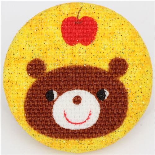 happy bear Kokka fabric button yellow glitter button 1