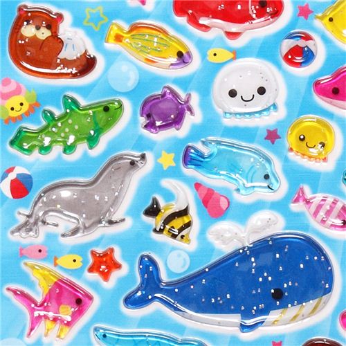 hard 3d stickers sea animals q lia japan sticker sheets sticker