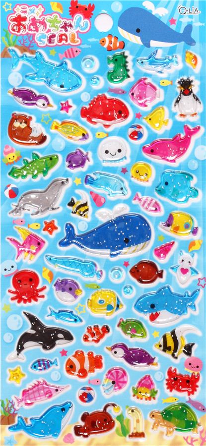 hard 3D stickers sea animals Q-Lia Japan - Sticker Sheets - Sticker ...