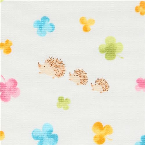hedgehog and clover poplin fabric by Cosmo Fabric