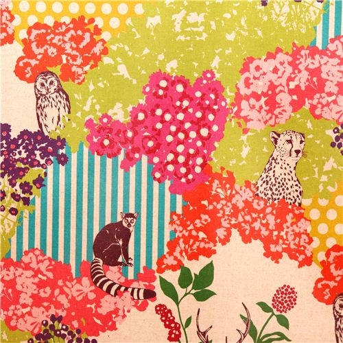 hide echino Canvas fabric lime natural stag forest owl 1