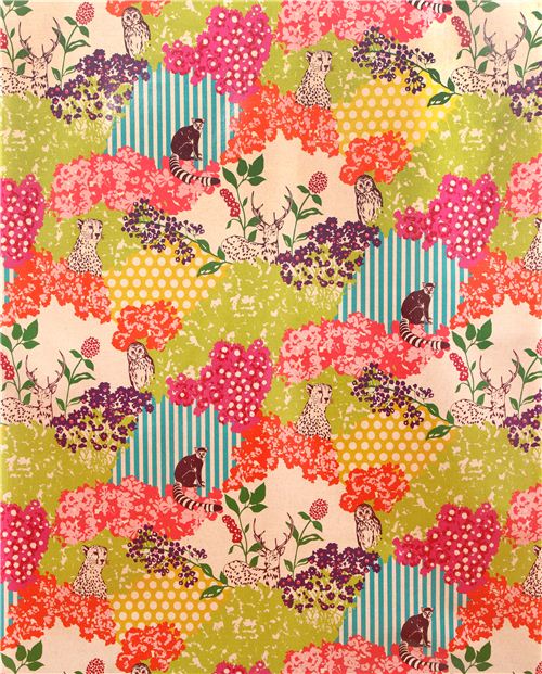 hide echino Canvas fabric lime natural stag forest owl 3