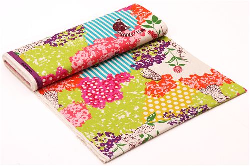 hide echino Canvas fabric lime natural stag forest owl 4