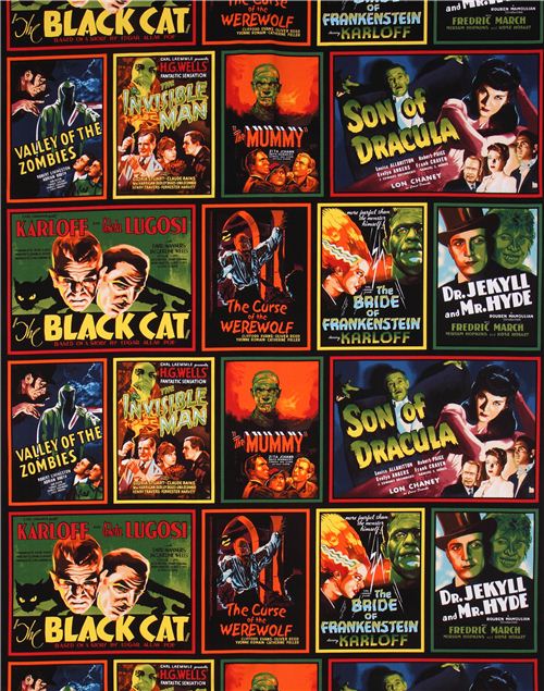 film poster fabric Robert Kaufman Classic Horror Films Fabric by Robert ...