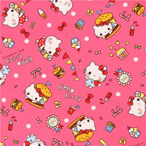 hot pink Hello Kitty burger ice cream oxford fabric - modeS4u