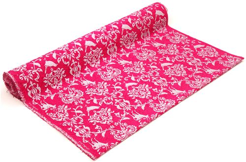 hot pink Jacquard echino fabric woodland stag deer bird 4