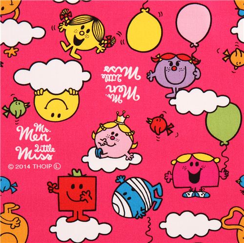 hot pink Mr. Men and Little Miss clouds Sanrio oxford fabric from Japan -  modeS4u