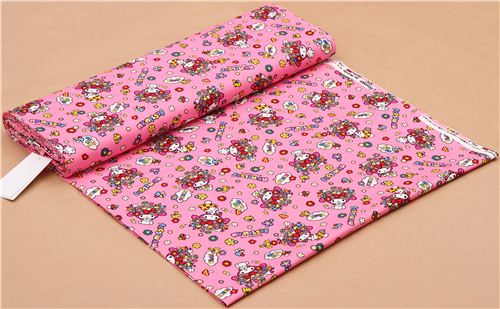 hot pink My Melody bunny flowers mushrooms Sanrio oxford fabric from Japan 3