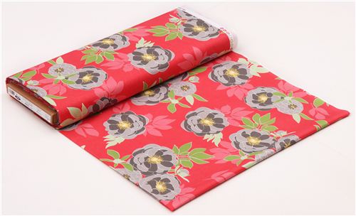 hot pink Riley Blake flower fabric grey The Cottage Garden Fabric by ...