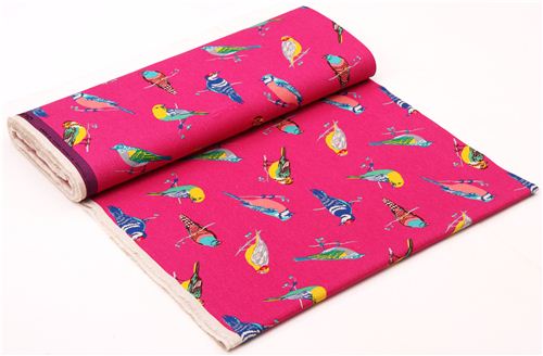 hot pink birds echino Canvas fabric with birds 3