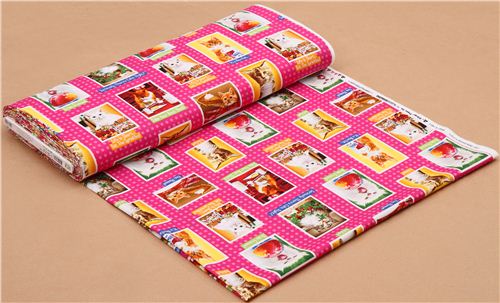 hot pink cat food tissu srie animaux Robert Kaufman Eat Drink And Be Funny 3