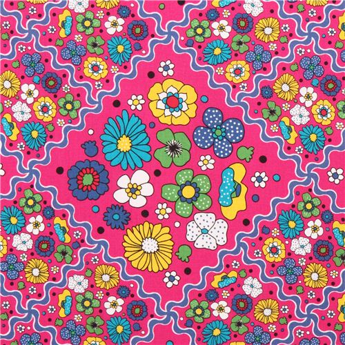 hot pink colorful cute flower oxford fabric by Kokka 2