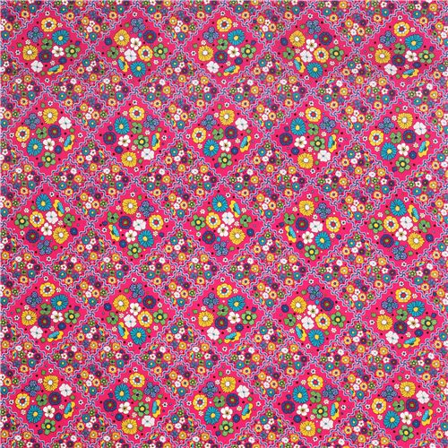 hot pink colorful cute flower oxford fabric by Kokka 3