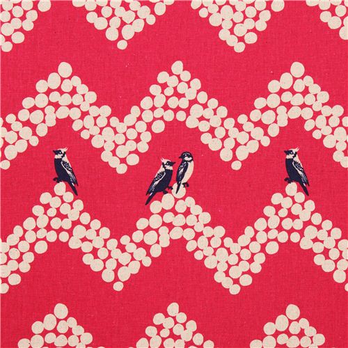 hot pink echino parakeet canvas laminate fabric bird parakeet Chevron pattern 1