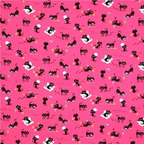 hot pink playing cats animal fabric by Cosmo from Japan by Cosmo - modeS4u