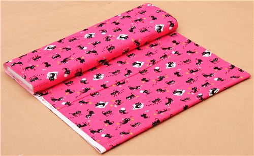 hot pink playing cats animal fabric by Cosmo from Japan 3