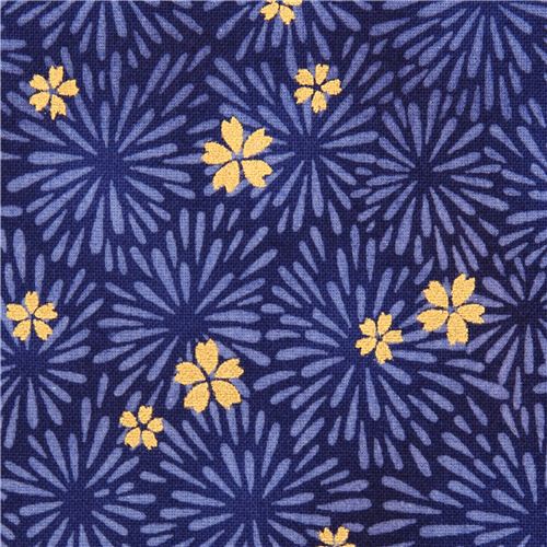 indigo Japanese flower Asia fabric Robert Kaufman Satsuki Fabric by ...