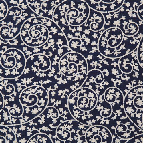 indigo blue muraito Japanese fabric with scrolling karakosa foliage ...