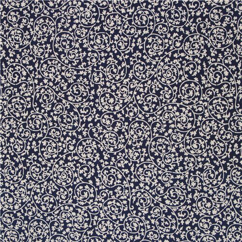 indigo blue muraito Japanese fabric with scrolling karakosa foliage ...