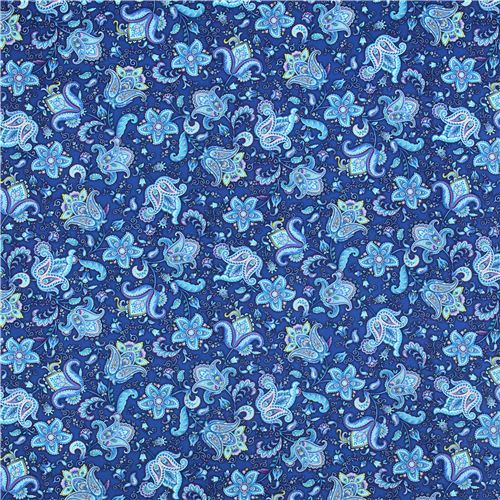 indigo blue Paisley Floral fabric Timeless Treasures Fabric by Timeless ...