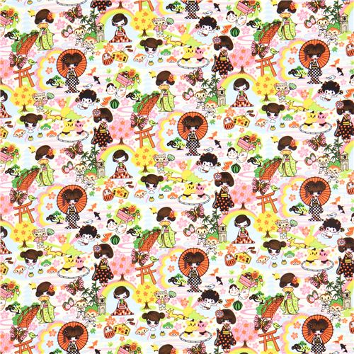 kawaii Anime Kimono Geisha Hot Spring fabric from the USA 2