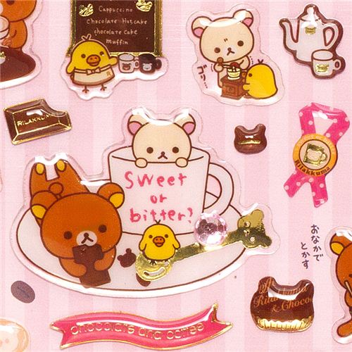 kawaii Epoxy stickers Rilakkuma chocolate & coffee Sticker Sheets