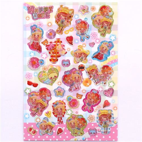 kawaii Japanese Manga girls 3D epoxy glitter stickers modeS4u