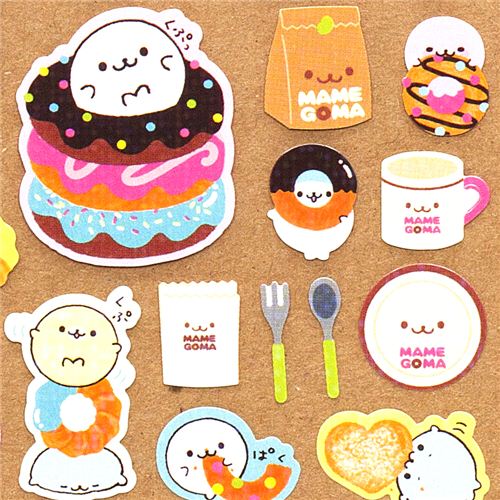 kawaii Mamegoma Baby Seal stickers with Doughnuts San-X - modeS4u