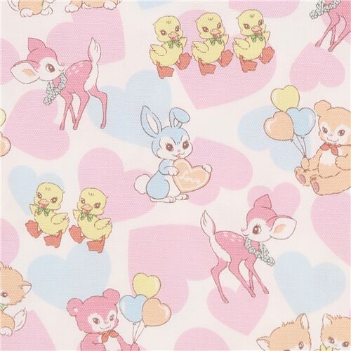 Tissu Oxford En Ctton Animaux Kawaii Bebes Faons Chatons Coeurs Par Kokka Modes4u