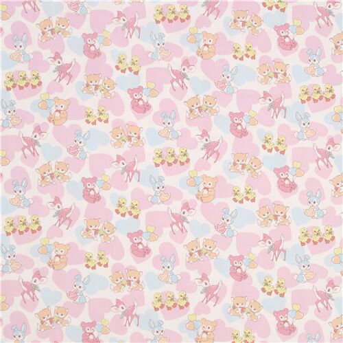 Tissu Oxford En Ctton Animaux Kawaii Bebes Faons Chatons Coeurs Par Kokka Modes4u