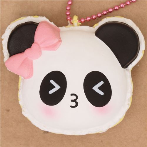 kawaii black and white kissing macaron squishy charm with pale pink bow ...