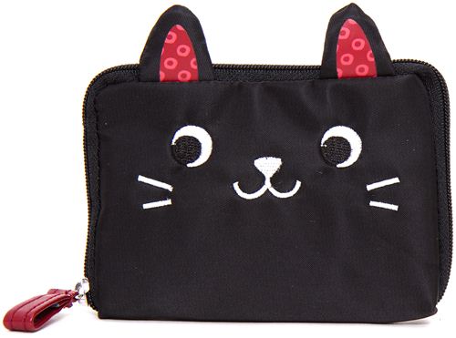 cartera japonesa kawaii monísima cara de un gato negro - modesS4u