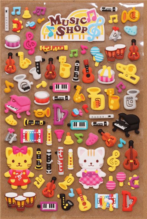 kawaii cats & music instruments sponge stickers from Japan modeS4u