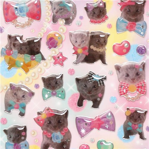 kawaii cats with bows Epoxy stickers from Japan Sticker Sheets