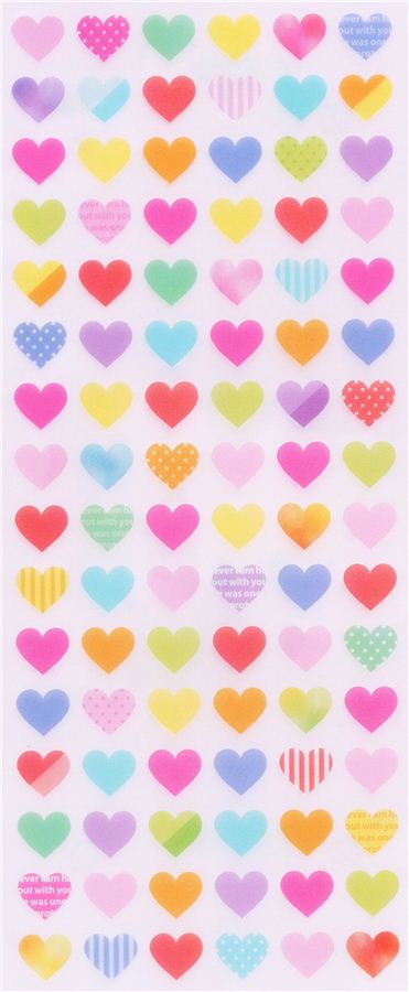 kawaii colorful heart stickers by mind wave modes4u