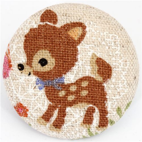 kawaii deer linen fabric button Japanese button 1