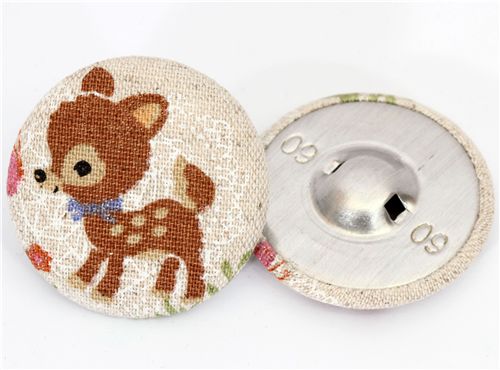 kawaii deer linen fabric button Japanese button 2
