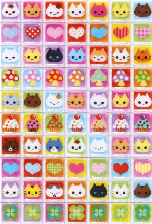 kawaii hard 3D stickers mosaic with hearts and animal Animal Stickers Stickers Stationery