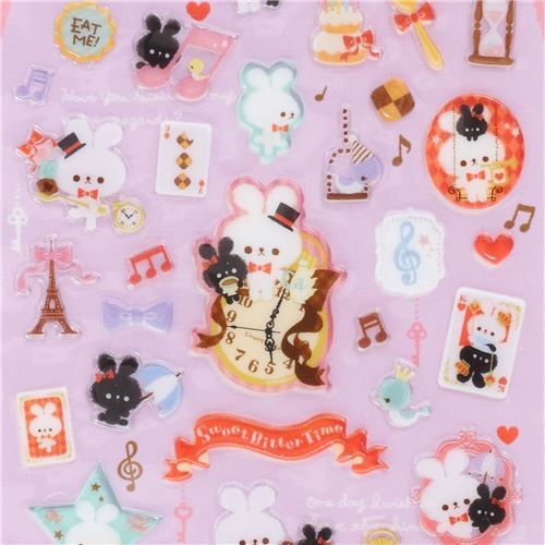 kawaii hard 3D stickers with black white bunny music note Japan - modeS4u