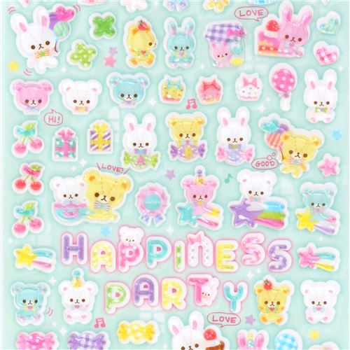 kawaii hard 3D stickers with colorful rabbit bear letter Japan - modeS4u