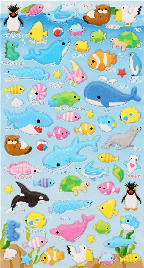 kawaii marine animals sponge sticker from Japan - Sticker Sheets ...