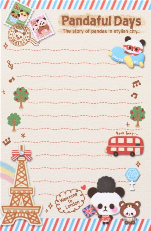 Juego papel de carta mini kawaii oso panda torre Eiffel de 