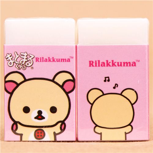 kawaii pink Rilakkuma eraser with white bear Animal Eraser Erasers Stationery Kawaii
