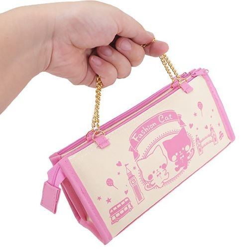 kawaii pink cream cute cat macaron glitter pouch pencil case from Japan