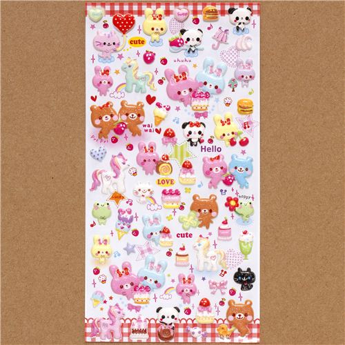 kawaii puffy stickers with rabbit bear & sweets Animal Stickers