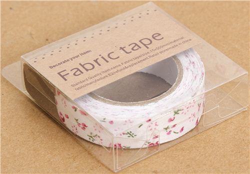 kawaii white Fabric Deco Tape with small pink flowers 2