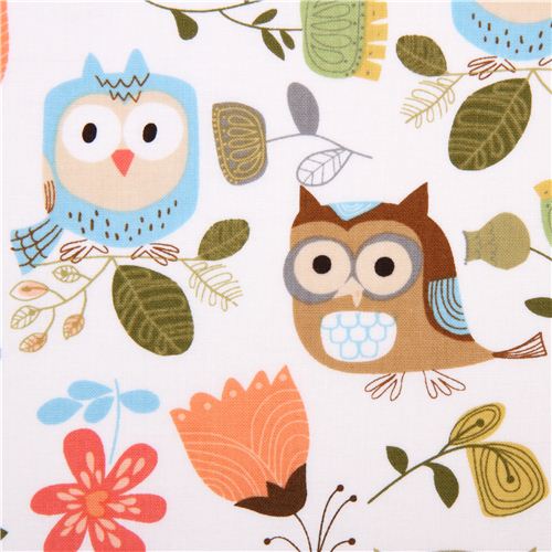 kawaii white owl fabric pastel by Timeless Treasures Fabric by Timeless