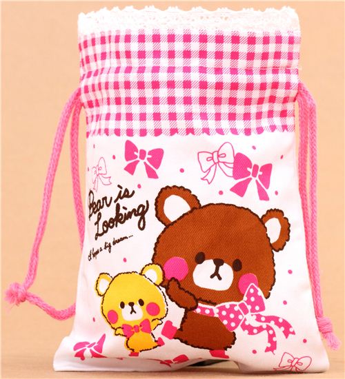 kawaii white teddy bear ribbon bento pouch lunch bag Japan - modeS4u