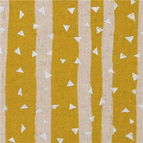 laminate canvas fabric by echino with stripes in mustard yellow Fabric